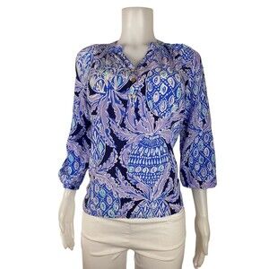 Lilly Pulitzer Women Top Size XXS Blouse V Neck Shirt 3/4 Sleeves